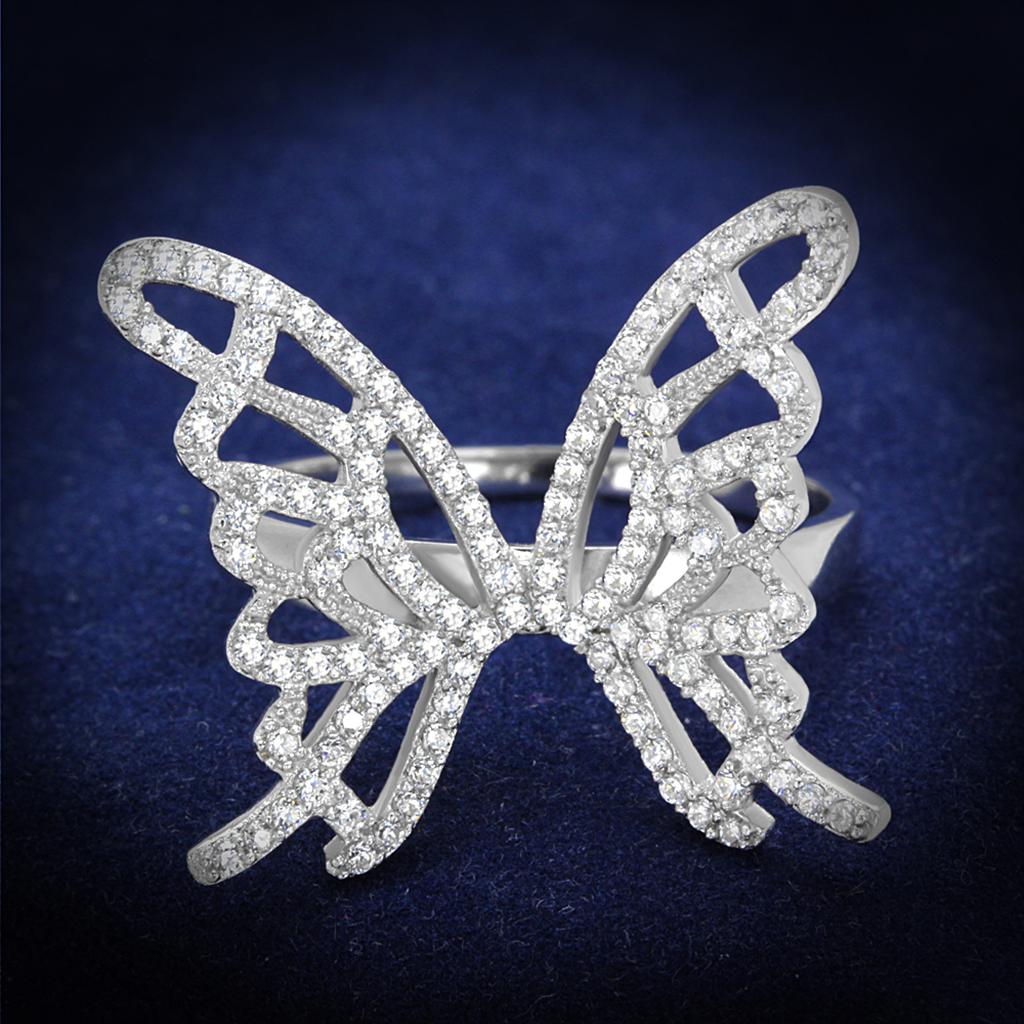TS330 - Rhodium 925 Sterling Silver Ring with AAA Grade CZ  in Clear-0