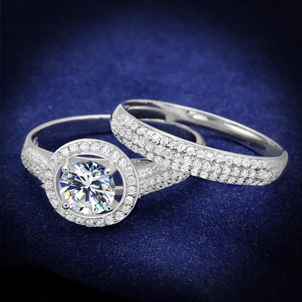 TS331 - Rhodium 925 Sterling Silver Ring with AAA Grade CZ  in Clear-0