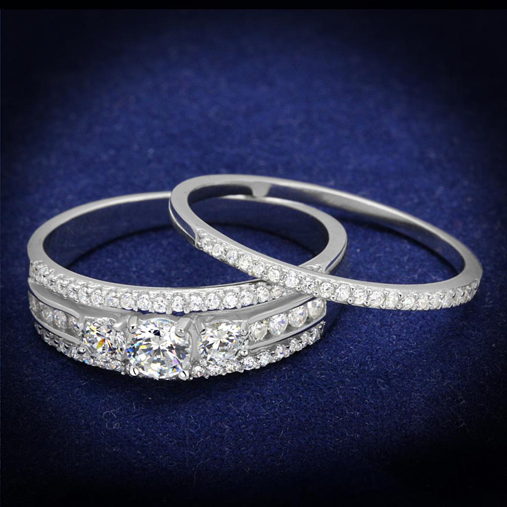 TS333 - Rhodium 925 Sterling Silver Ring with AAA Grade CZ  in Clear-0