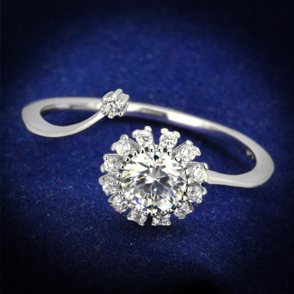 TS335 - Rhodium 925 Sterling Silver Ring with AAA Grade CZ  in Clear-0