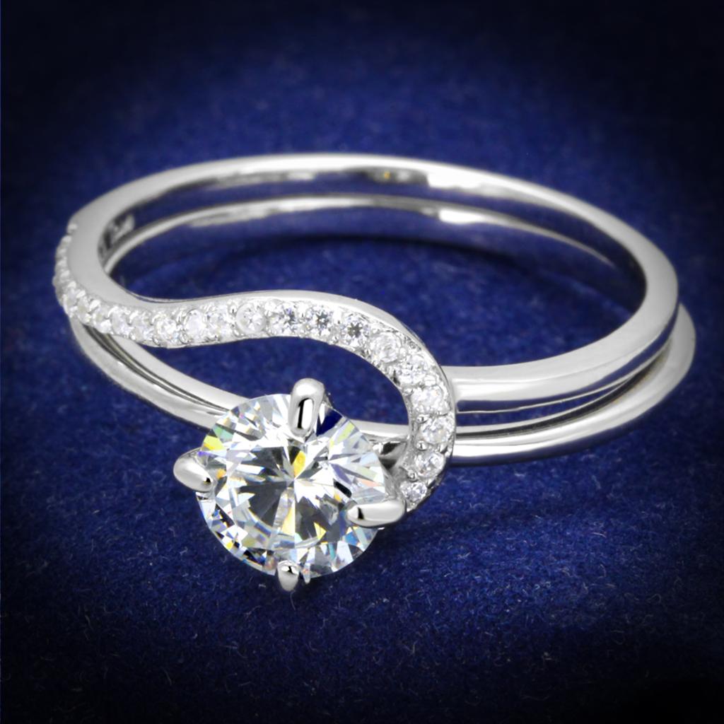 TS336 - Rhodium 925 Sterling Silver Ring with AAA Grade CZ  in Clear-0