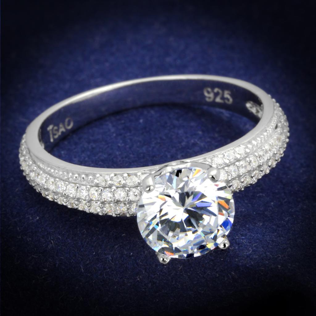 TS338 - Rhodium 925 Sterling Silver Ring with AAA Grade CZ  in Clear-0