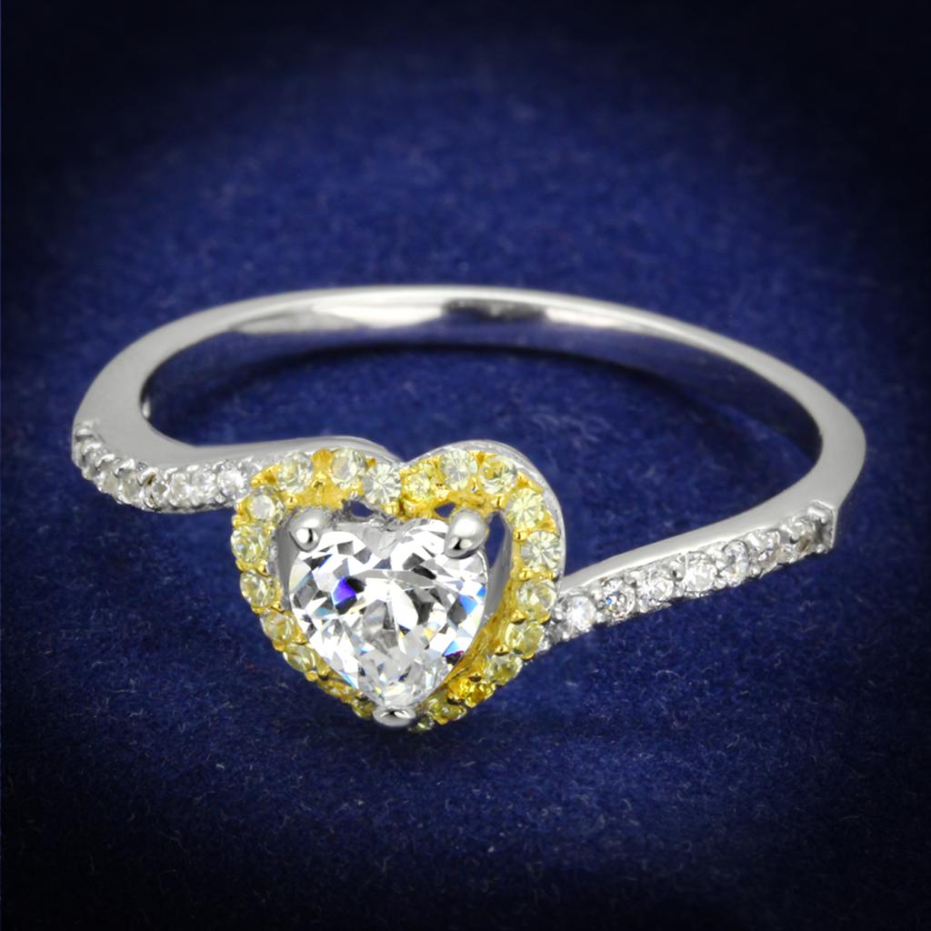 TS339 - Reverse Two-Tone 925 Sterling Silver Ring with AAA Grade CZ  in Clear-0
