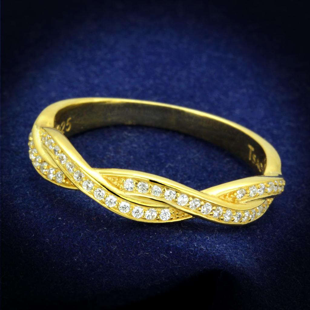 TS341 - Gold 925 Sterling Silver Ring with AAA Grade CZ  in Clear-0