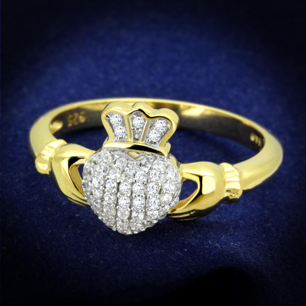 TS342 - Gold+Rhodium 925 Sterling Silver Ring with AAA Grade CZ  in Clear-0