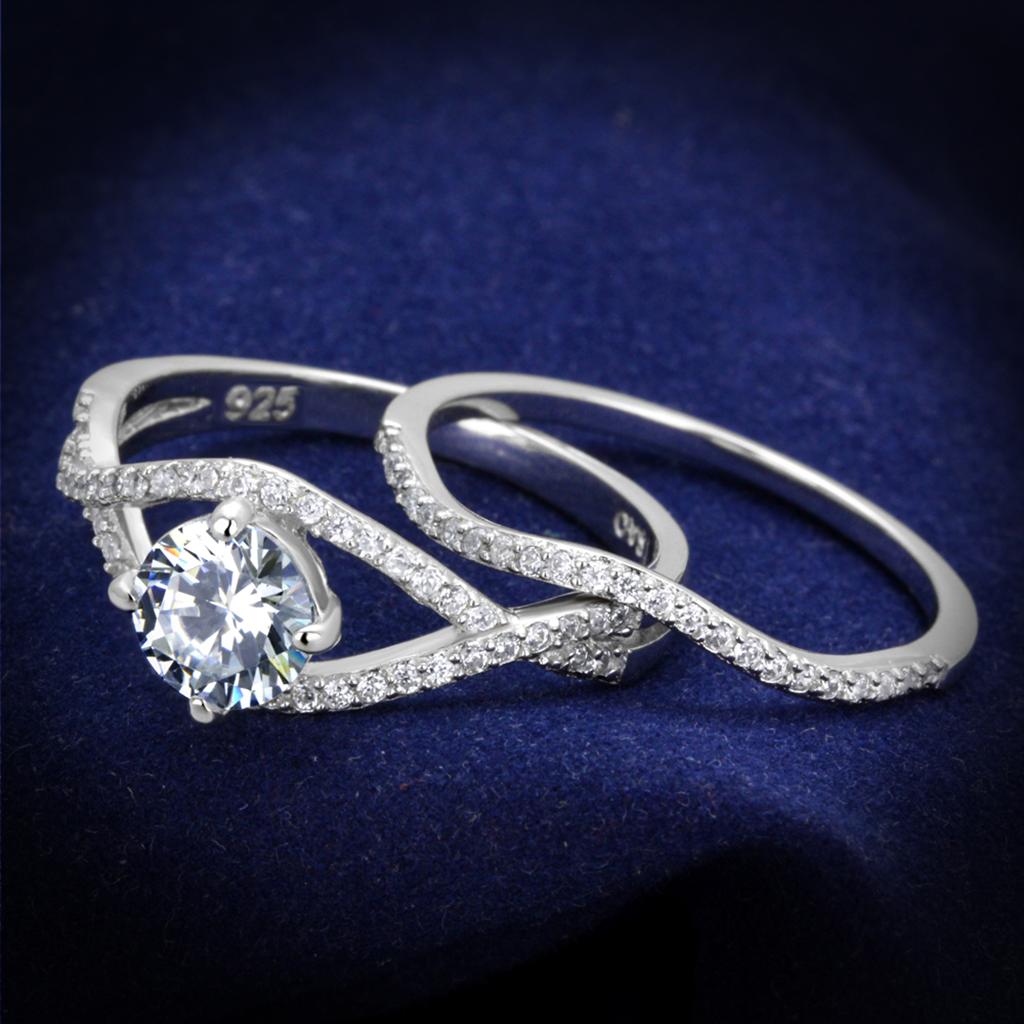 TS350 - Rhodium 925 Sterling Silver Ring with AAA Grade CZ  in Clear-0