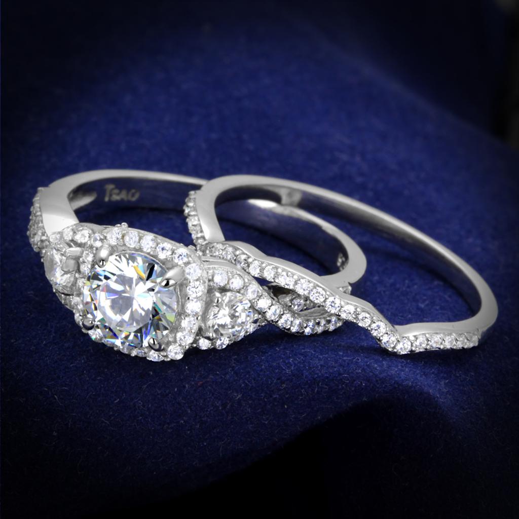 TS352 - Rhodium 925 Sterling Silver Ring with AAA Grade CZ  in Clear-0