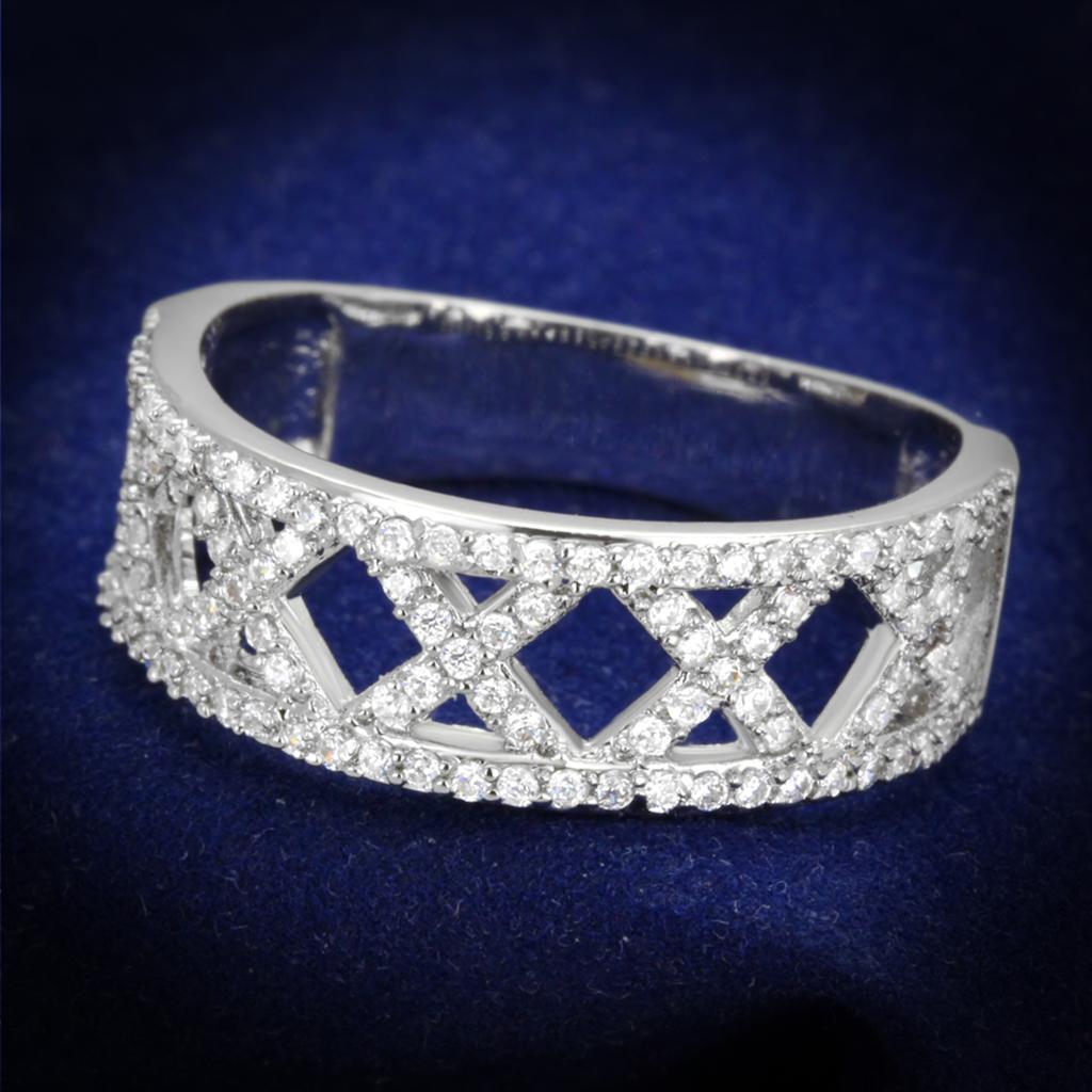 TS354 - Rhodium 925 Sterling Silver Ring with AAA Grade CZ  in Clear-0
