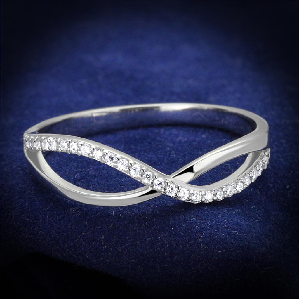 TS355 - Rhodium 925 Sterling Silver Ring with AAA Grade CZ  in Clear-0