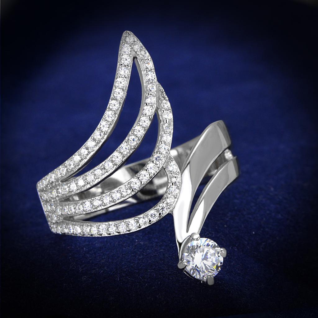 TS356 - Rhodium 925 Sterling Silver Ring with AAA Grade CZ  in Clear-0