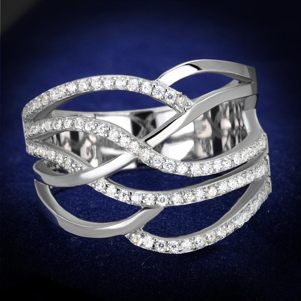 TS357 - Rhodium 925 Sterling Silver Ring with AAA Grade CZ  in Clear-0