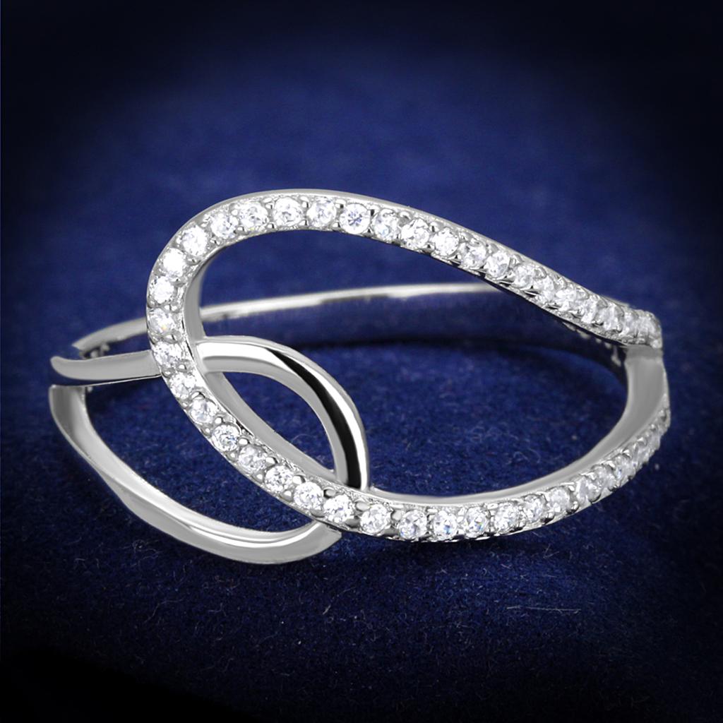 TS358 - Rhodium 925 Sterling Silver Ring with AAA Grade CZ  in Clear-0
