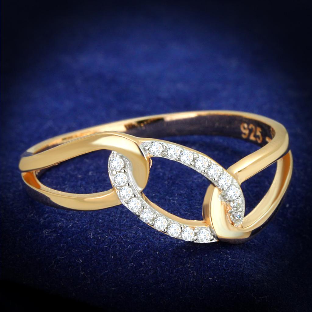 TS362 - Rose Gold + Rhodium 925 Sterling Silver Ring with AAA Grade CZ  in Clear-0
