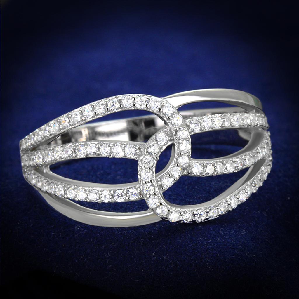 TS363 - Rhodium 925 Sterling Silver Ring with AAA Grade CZ  in Clear-0