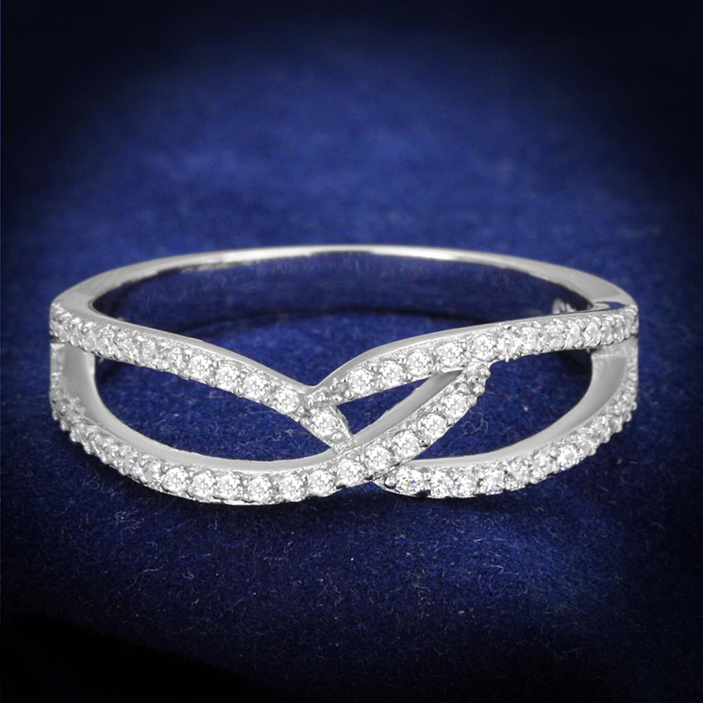 TS365 - Rhodium 925 Sterling Silver Ring with AAA Grade CZ  in Clear-0