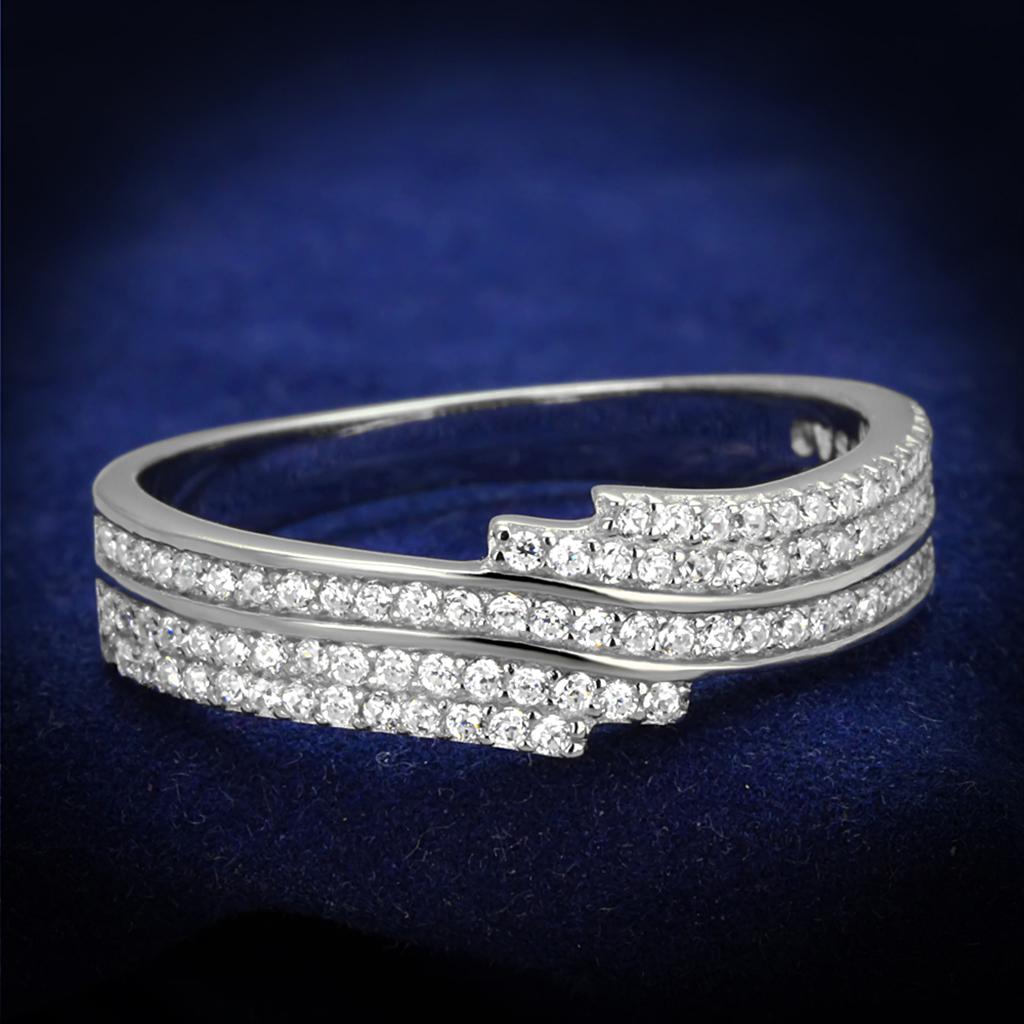 TS367 - Rhodium 925 Sterling Silver Ring with AAA Grade CZ  in Clear-0