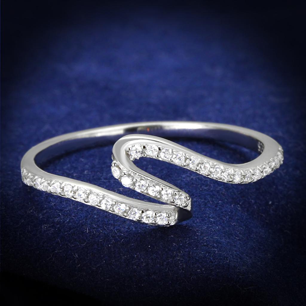 TS368 - Rhodium 925 Sterling Silver Ring with AAA Grade CZ  in Clear-0