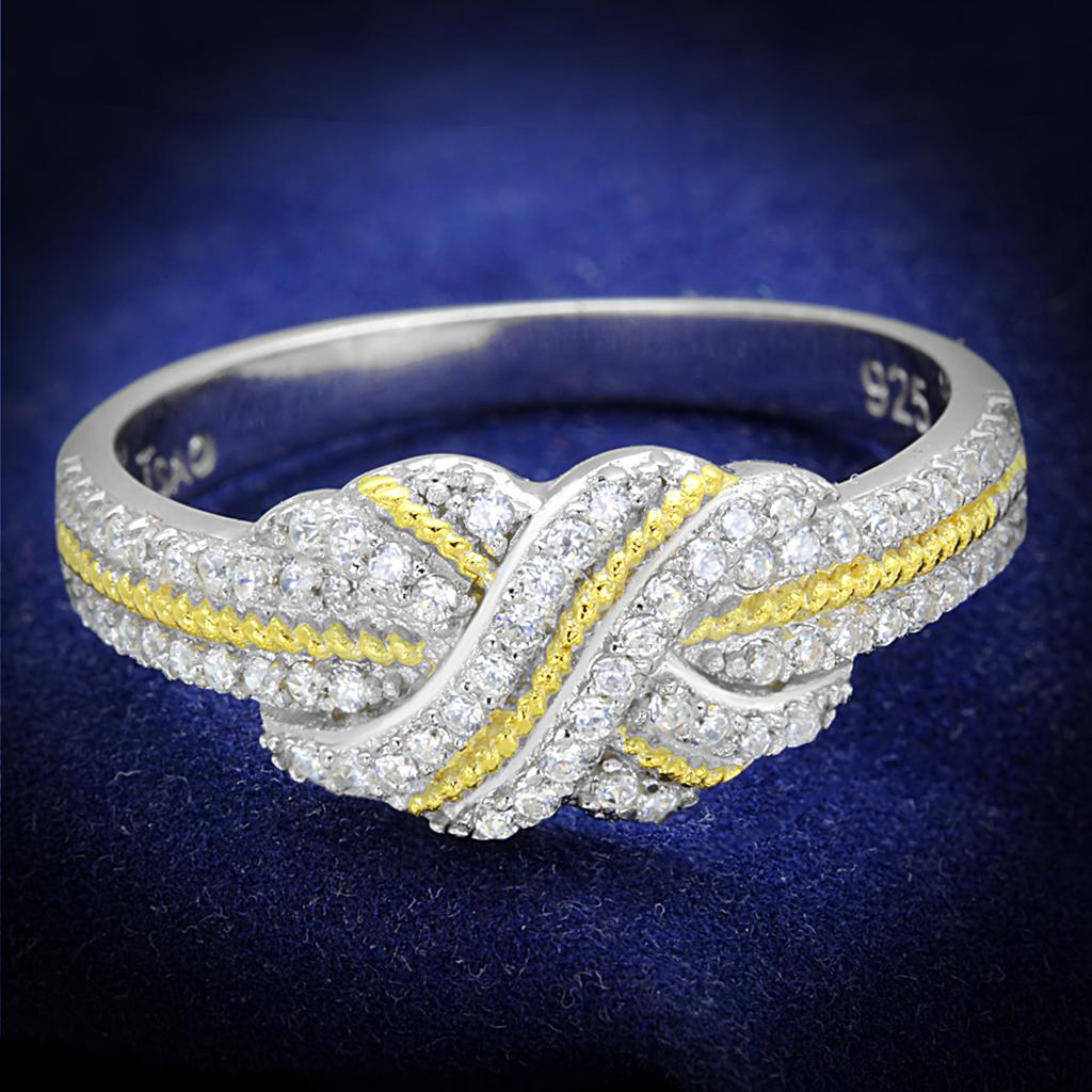 TS370 - Reverse Two-Tone 925 Sterling Silver Ring with AAA Grade CZ  in Clear-0