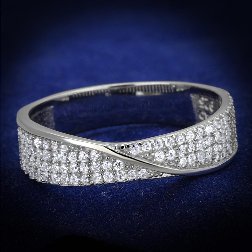 TS373 - Rhodium 925 Sterling Silver Ring with AAA Grade CZ  in Clear-0