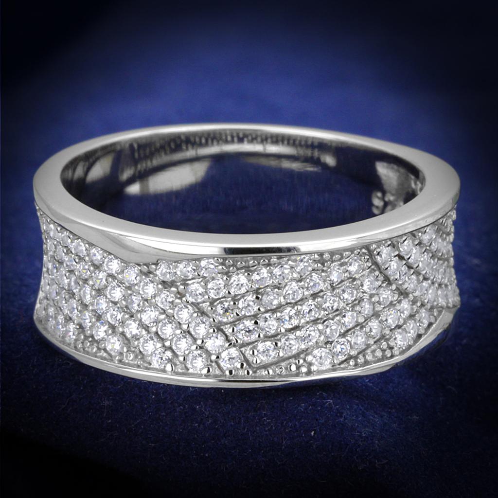 TS376 - Rhodium 925 Sterling Silver Ring with AAA Grade CZ  in Clear-0