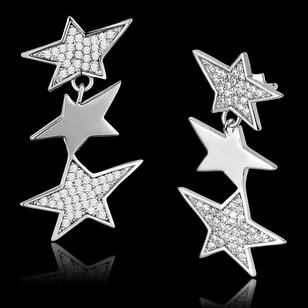 TS381 - Rhodium 925 Sterling Silver Earrings with AAA Grade CZ  in Clear-0