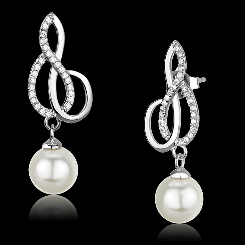 TS382 - Rhodium 925 Sterling Silver Earrings with Synthetic Pearl in Citrine Yellow-0