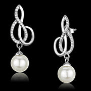 TS382 - Rhodium 925 Sterling Silver Earrings with Synthetic Pearl in Citrine Yellow-0