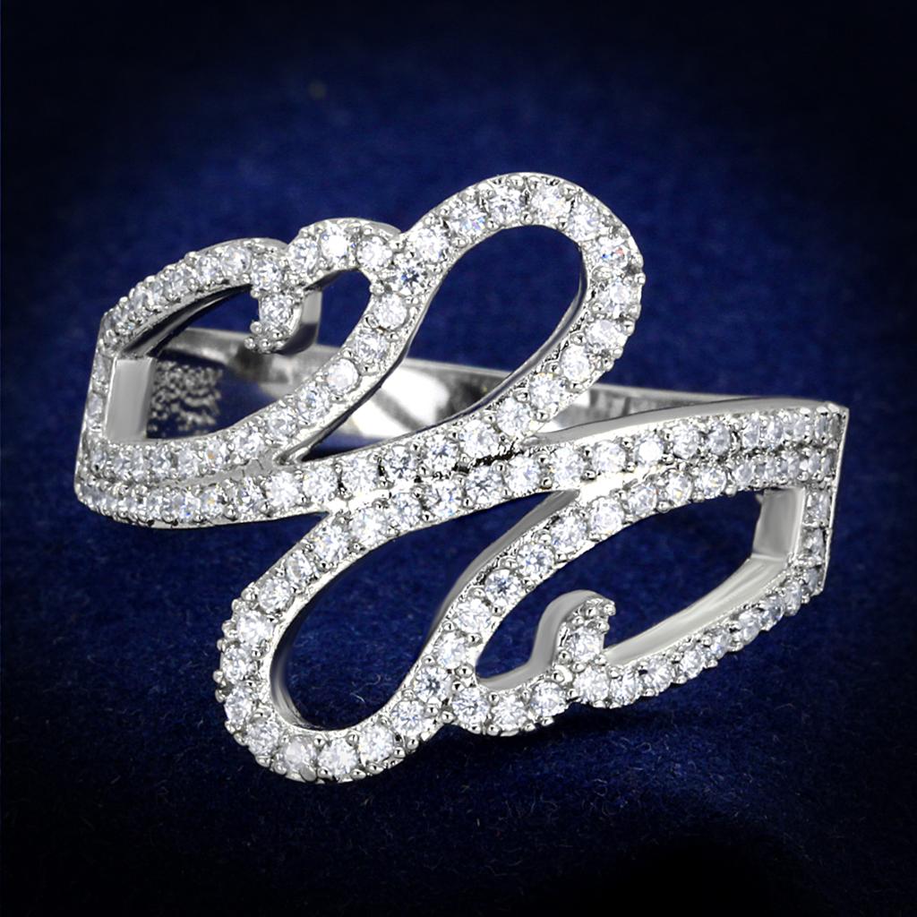 TS383 - Rhodium 925 Sterling Silver Ring with AAA Grade CZ  in Clear-0