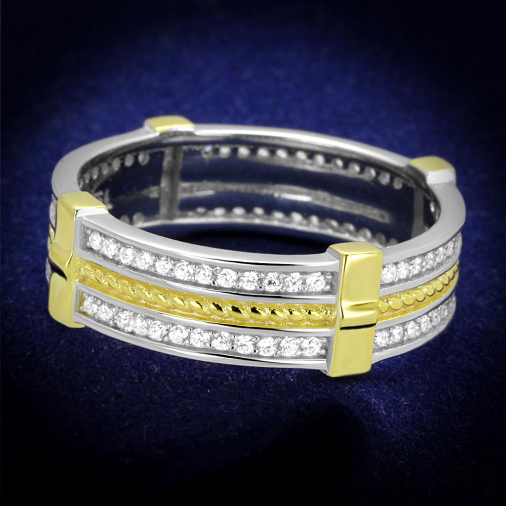 TS384 - Reverse Two-Tone 925 Sterling Silver Ring with AAA Grade CZ  in Clear-0