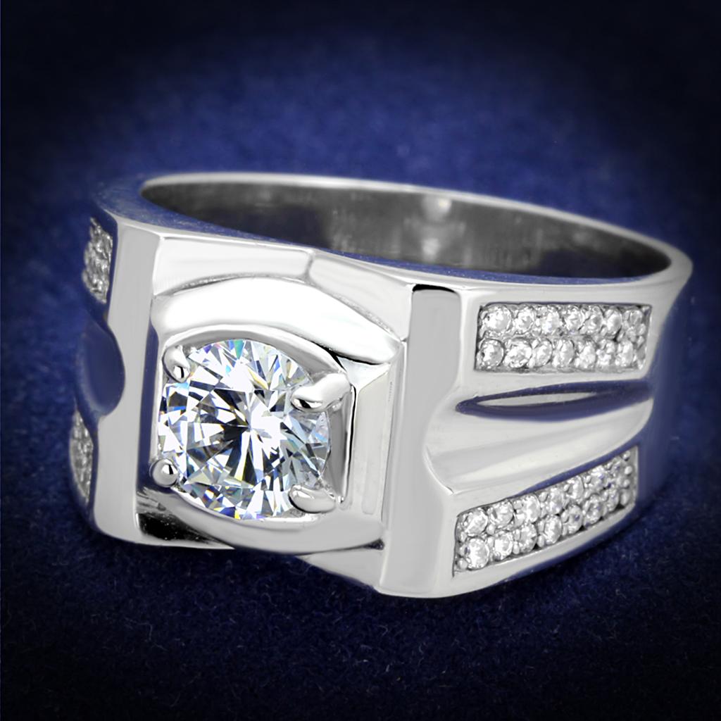 TS385 - Rhodium 925 Sterling Silver Ring with AAA Grade CZ  in Clear-0