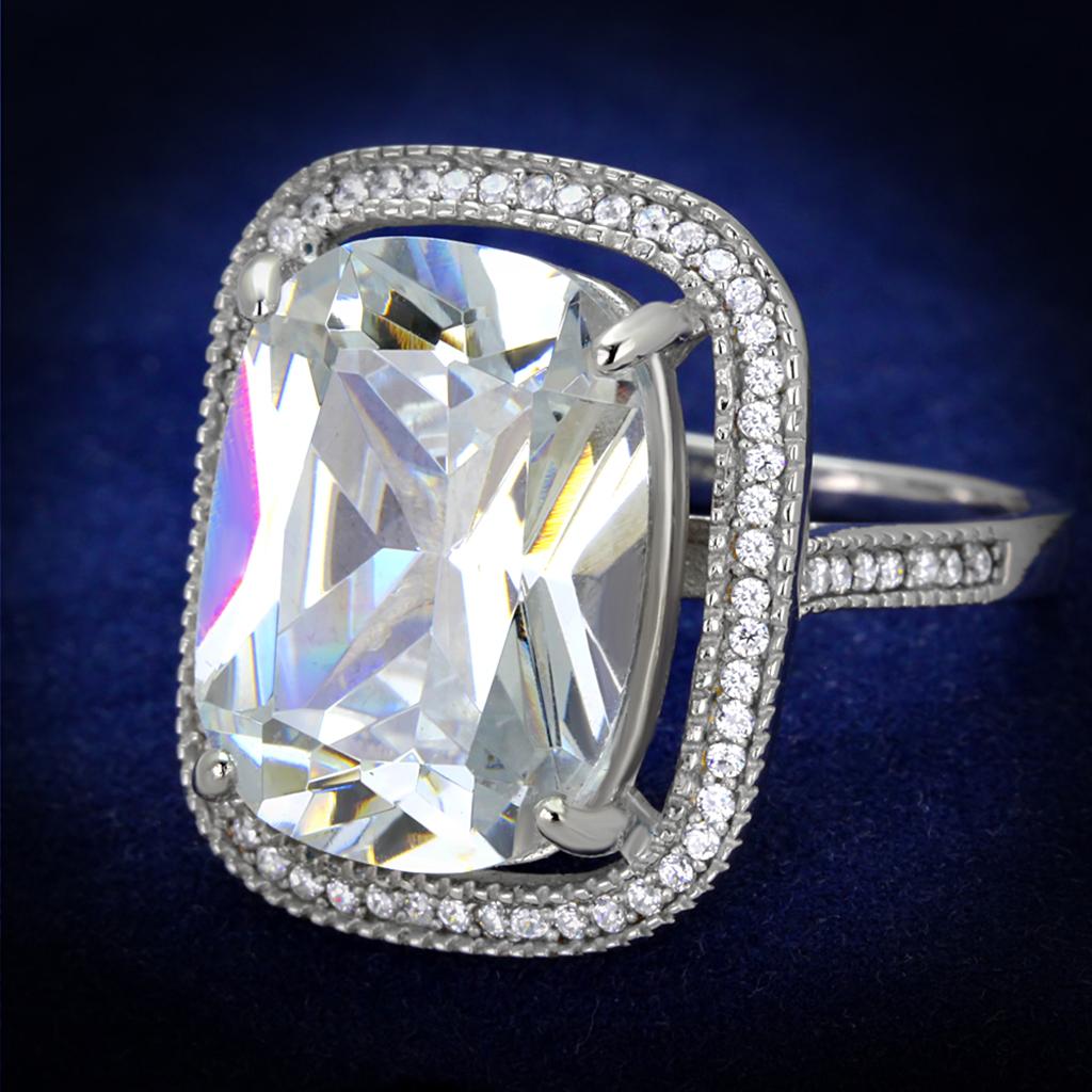 TS391 - Rhodium 925 Sterling Silver Ring with AAA Grade CZ  in Clear-0