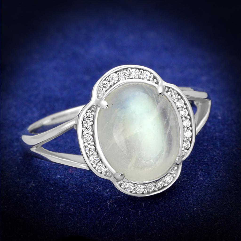 TS393 - Rhodium 925 Sterling Silver Ring with Semi-Precious Moon Stone in Clear-0