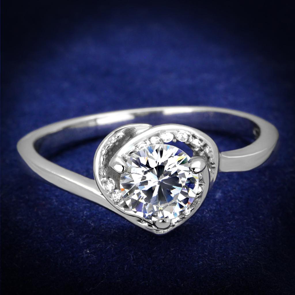 TS398 - Rhodium 925 Sterling Silver Ring with AAA Grade CZ  in Clear-0