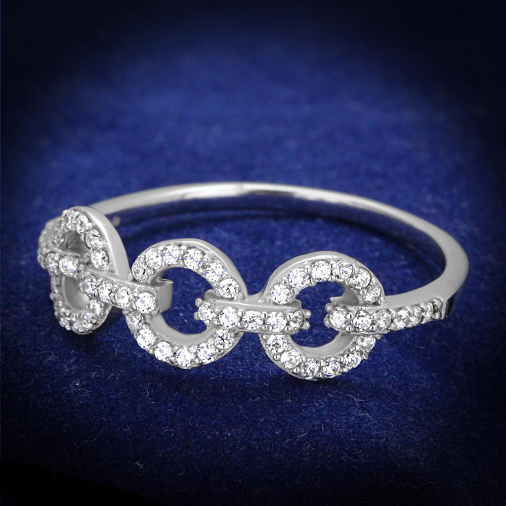 TS400 - Rhodium 925 Sterling Silver Ring with AAA Grade CZ  in Clear-0