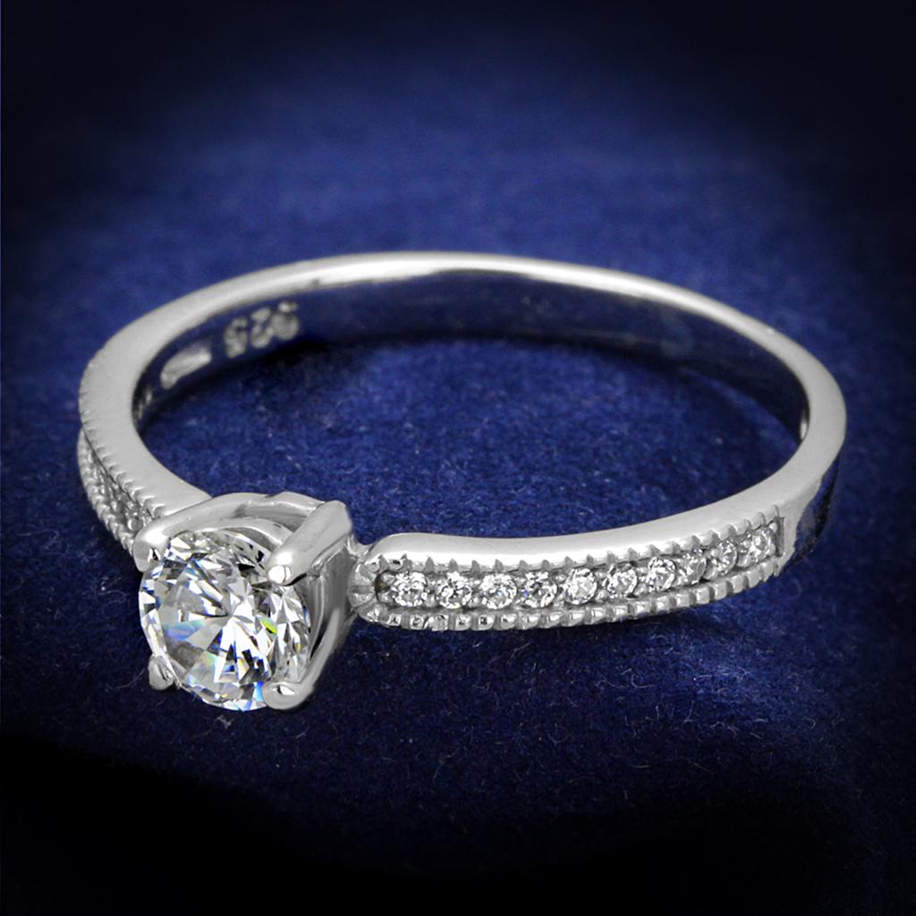 TS401 - Rhodium 925 Sterling Silver Ring with AAA Grade CZ  in Clear-0