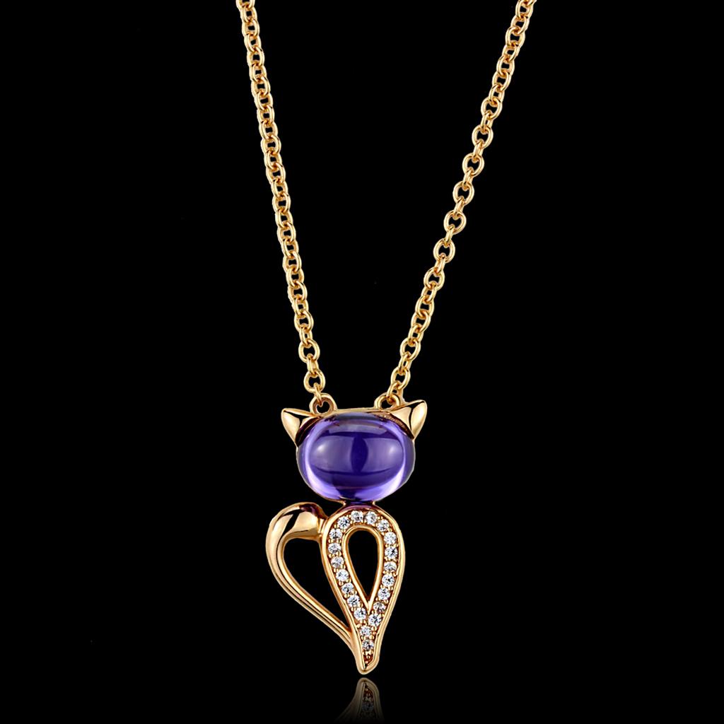 TS408 - Rose Gold 925 Sterling Silver Chain Pendant with AAA Grade CZ  in Amethyst-0