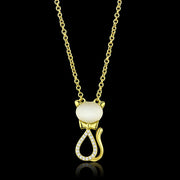 TS409 - Gold 925 Sterling Silver Chain Pendant with Synthetic Cat Eye in White-0