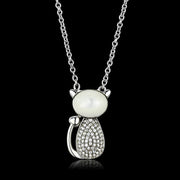 TS410 - Rhodium 925 Sterling Silver Chain Pendant with Synthetic Synthetic Glass in Clear-0