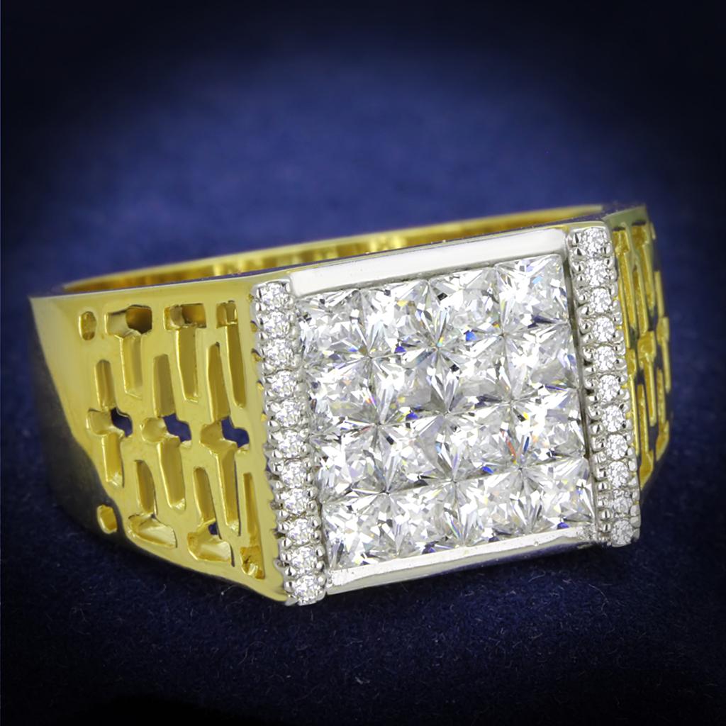 TS412 - Gold+Rhodium 925 Sterling Silver Ring with AAA Grade CZ  in Clear-0