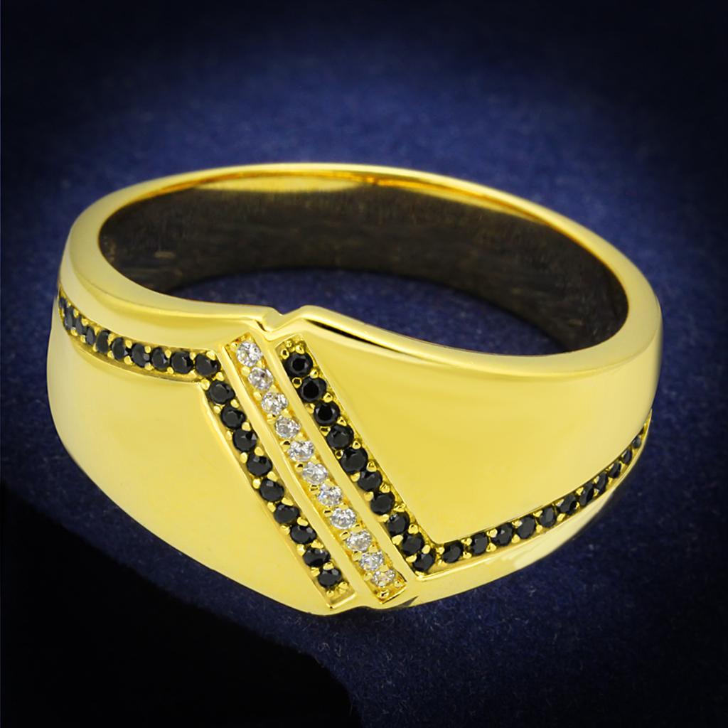 TS413 - Gold 925 Sterling Silver Ring with AAA Grade CZ  in Black Diamond-0