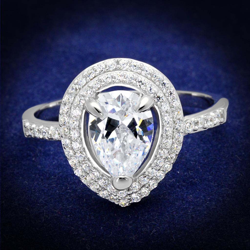 TS414 - Rhodium 925 Sterling Silver Ring with AAA Grade CZ  in Clear-0