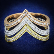 TS416 - Rhodium + Gold + Rose Gold 925 Sterling Silver Ring with AAA Grade CZ  in Clear-0