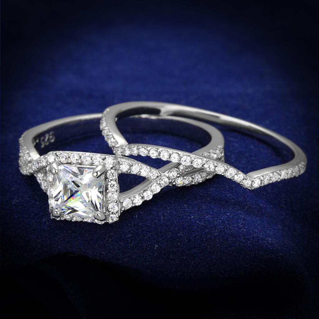 TS420 - Rhodium 925 Sterling Silver Ring with AAA Grade CZ  in Clear-0