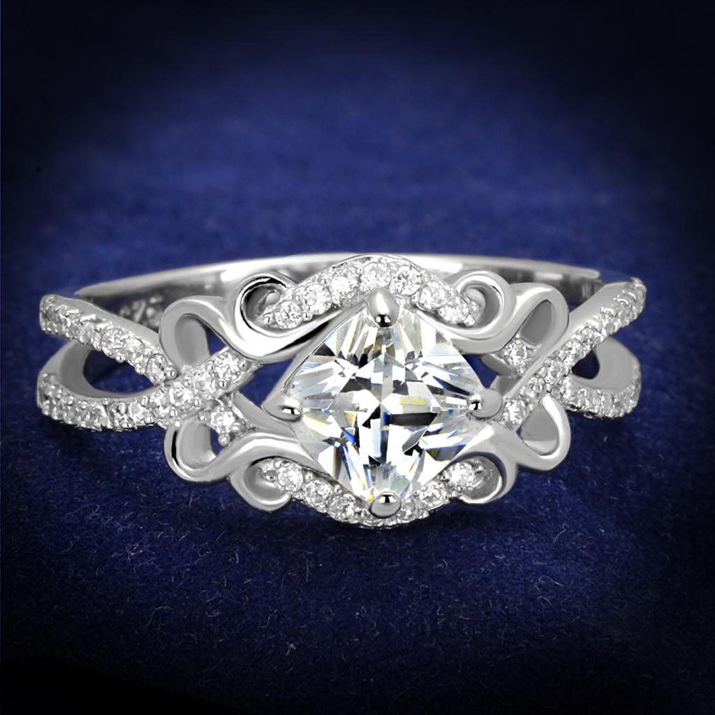 TS421 - Rhodium 925 Sterling Silver Ring with AAA Grade CZ  in Clear-0