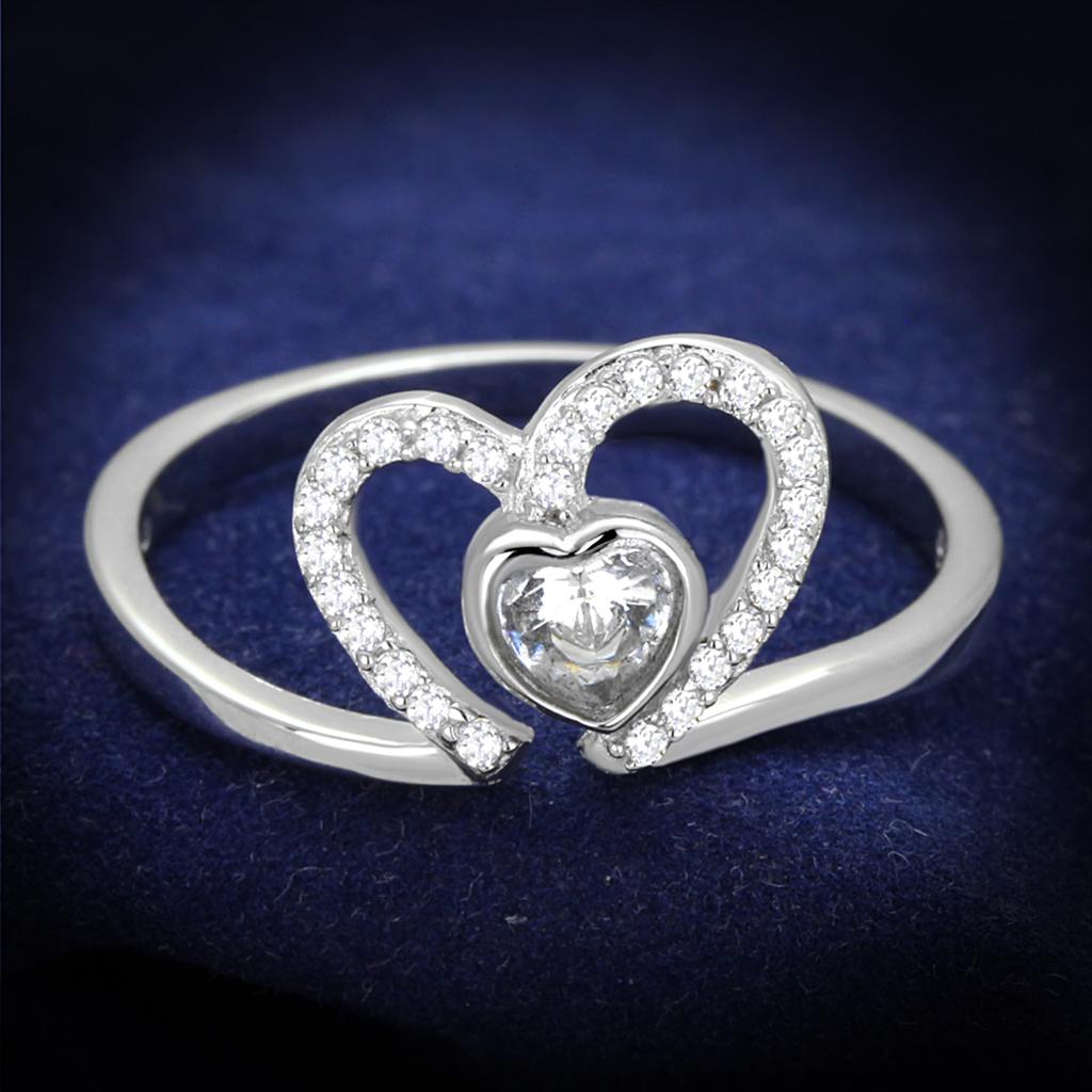 TS422 - Rhodium 925 Sterling Silver Ring with AAA Grade CZ  in Clear-0