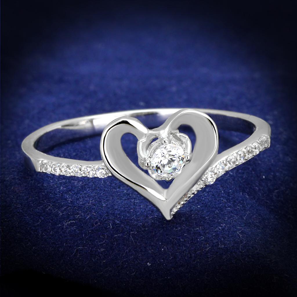 TS425 - Rhodium 925 Sterling Silver Ring with AAA Grade CZ  in Clear-0