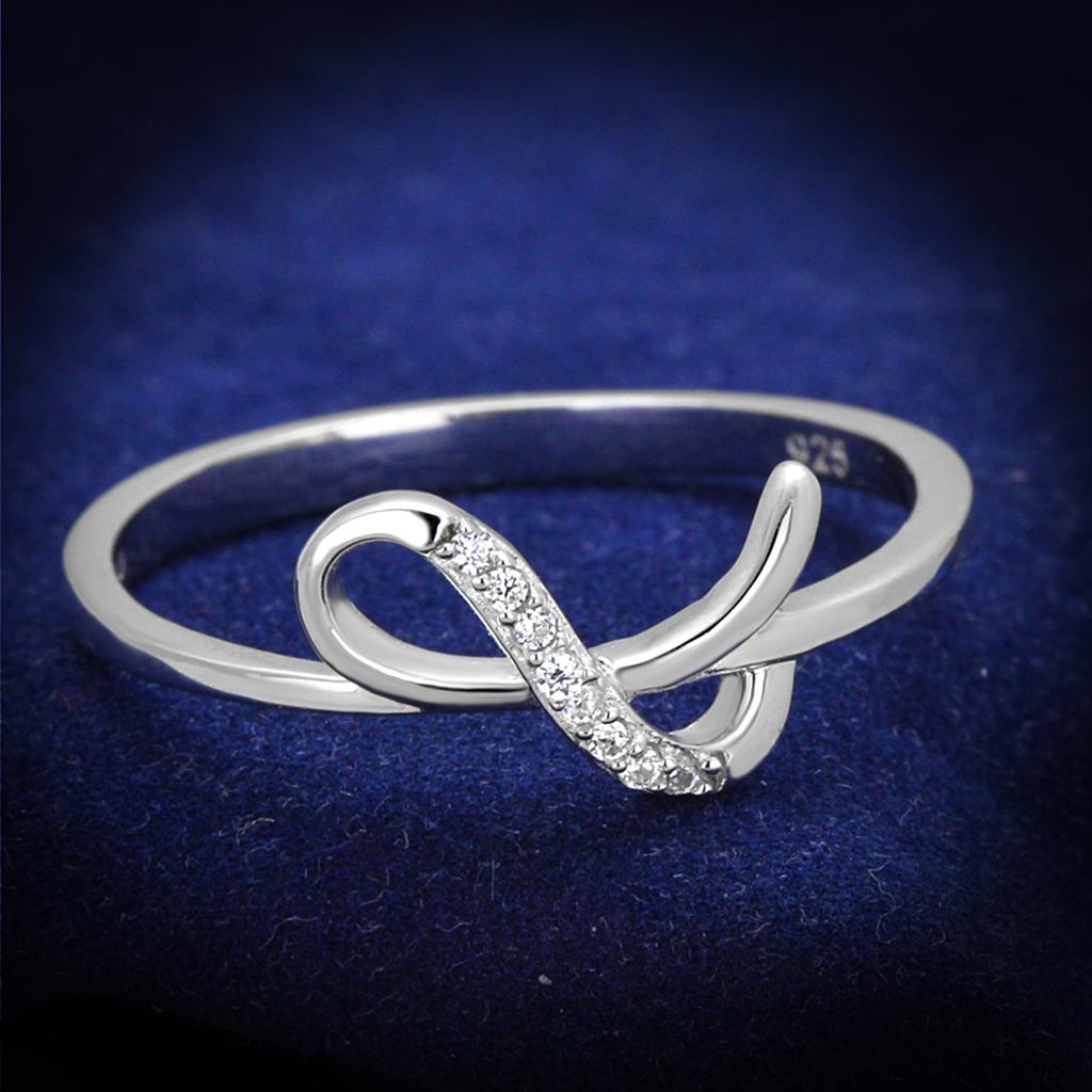 TS426 - Rhodium 925 Sterling Silver Ring with AAA Grade CZ  in Clear-0