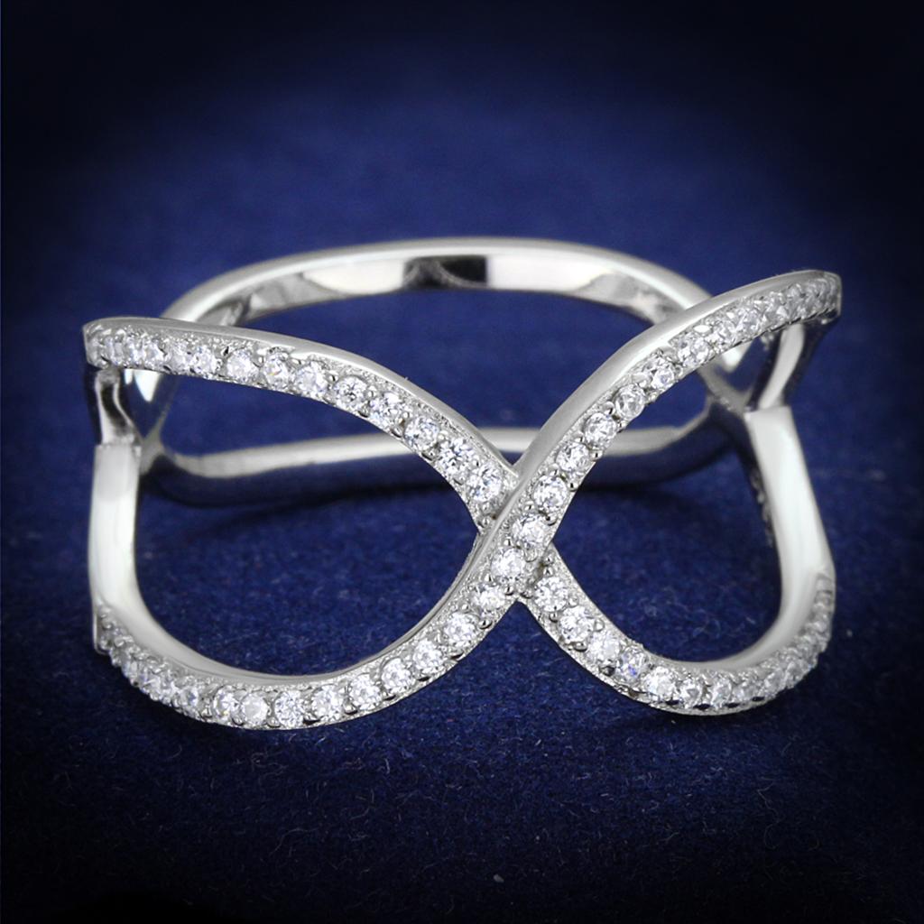 TS427 - Rhodium 925 Sterling Silver Ring with AAA Grade CZ  in Clear-0