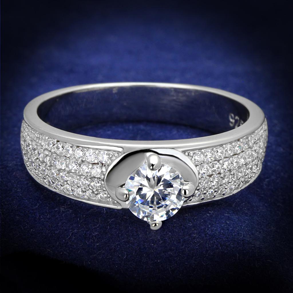 TS428 - Rhodium 925 Sterling Silver Ring with AAA Grade CZ  in Clear-0