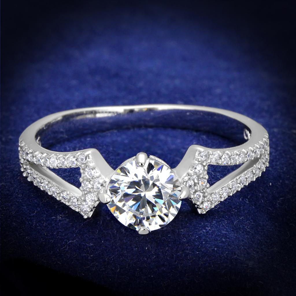 TS430 - Rhodium 925 Sterling Silver Ring with AAA Grade CZ  in Clear-0